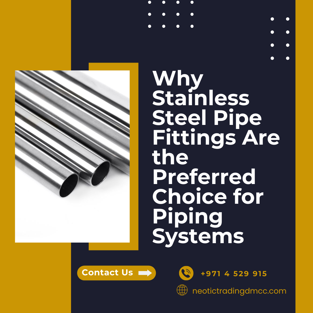 Stainless steel pipes with a promotional text about their benefits for piping systems.